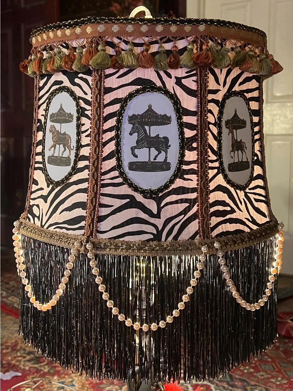 Vintage-Inspired Carousel Zebra Print Hanging Lampshade